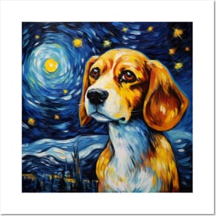 Beagle Dog Drawn in Starry Night Style Posters and Art